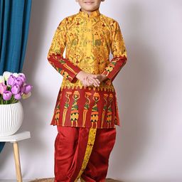 Cae Boys Ethnic Motifs Printed Mandarin Collar Straight Kurta With Dhoti Pants-54