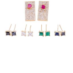 Opal Touch Set Of 5 Gold-Plated Cubic Zirconia Square Shaped Changeable Studs image 4