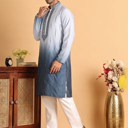 Jompers Men Ombre Embroidered Regular Thread Work Kurta with Pyjamas image 2