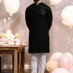 Atly Men Embroidered Regular Sequinned Kurta with Pyjamas image 3