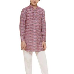 AJ Dezines Kids Pink & White Printed Full Sleeves Kurta with Pyjamas-image-50