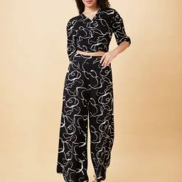 Globus Black & White Printed Crop Top With Palazzos-18