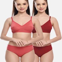 FIMS: Fashion is my Style Coral & Maroon Cotton Lingerie Set - Pack Of 2-image-10