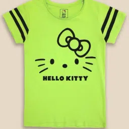 Kidsville Green Cotton Printed Hello Kitty T-Shirt-image-33