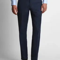 Louis Philippe Permapress Navy Regular Fit Checks Trousers-picture-44