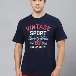 Beverly Hills Polo Club Navy Regular Fit Cotton Crew T-Shirt-image-3