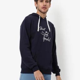 Campus Sutra Blue Cotton Regular Fit Printed Hooded Sweatshirt-image-75