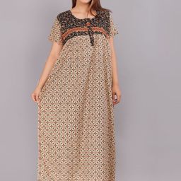 AAKARSHANA Cream Pure Cotton Maxi Printed Nightdress-picture-35