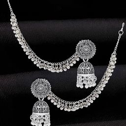 PRIVIU Silver Plated Artificial Beaded Dome shaped Oxidised Jhumkas-83