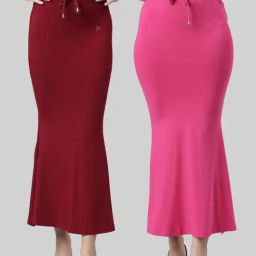 TWIN BIRDS Maroon & Pink Plain Saree Shapewear - Pack Of 2-image-78