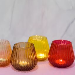 Myntra Elegant Homes Yellow & Red 4 Pieces Glass Candle Holder-24