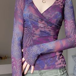 LULU & SKY Women V-Neck Extended Sleeves Raw Edge Slim Fit T-shirt-image-99