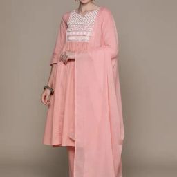 Anubhutee Pink Cotton Embroidered Kurta With Pants & Dupatta-image-11