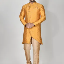 RANAK Geometric Woven Design Mandarin Collar Jacquard Straight Kurta-47