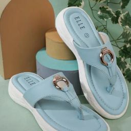 Elle Women's Sky-Blue Thong Wedges-image-27