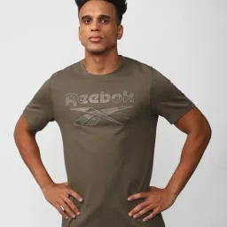 Reebok Light Olive Cotton Slim Fit Printed T-Shirt-picture-42