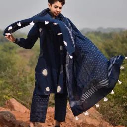 Chidiyaa Indigo Flow Blockprinted Dupatta Awargi-picture-44