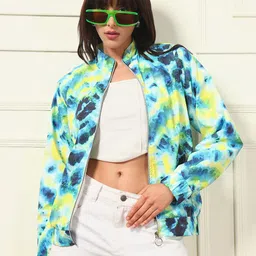 TANDUL Women Abstract Printed Lightweight Velvet Bomber Jacket-20