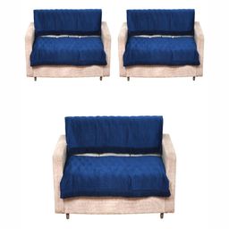 Fashion Throw Teal Blue 6 Pieces Self Design 7 Seater Velvet Sofa Covers-image-93
