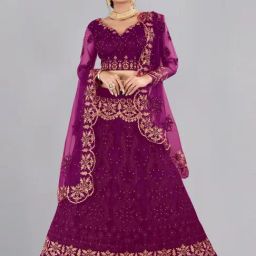 Atsevam Purple Embroidered Semi-Stitched Lehenga Choli Set With Dupatta-picture-42