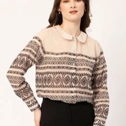 Moomaya Cream & Black Printed Shirt-image-50