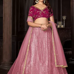 Warthy Ent Embroidered Thread Work Semi-Stitched Lehenga & Unstitched Blouse With Dupatta-49