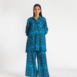 Past Modern ARTIST Geometric Printed Shirt Collar Tunic With Trousers-image-34