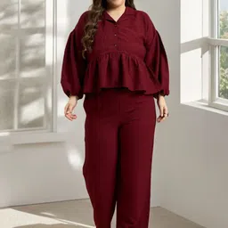 DressBerry Curve Plus Size Shirt Collar Tunic With Trouser-image-29