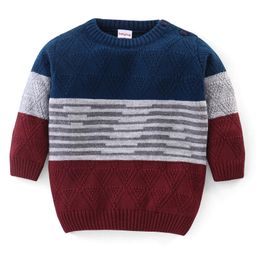 Babyhug 100% Acrylic Knit Full Sleeves Striped Design Sweater - Multicolor-image-37