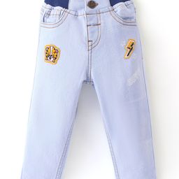 Babyhug Denim Washed Full Length Stretchable Jeans With Tiger Applique - Blue-image-61