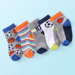 Cute Walk by Babyhug Anti Bacterial Ankle Length Socks Ball Design Pack Of 5 - Multicolour-image-52
