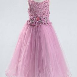 Mark & Mia Sleeveless Party Dress with Floral Corsage Motif & Pearl Detailing - Pink-image-3