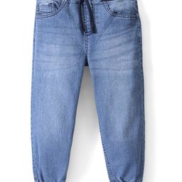 Pine Kids Full Length Jogger Fit Rib Elasticated Waist Solid Color Denim Jeans - Mid Blue-image-75