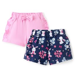Doodle Poodle 100% Cotton Above Knee Length Floral Printed Shorts with Bow Applique Pack of 2 - Navy Peony & Pink Frosting-image-90