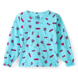 Doodle Poodle 100% Cotton Knit Full Sleeves T-Shirt with Toffee Print - Blue-image-16