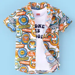 Babyhug Cotton Woven Half Sleeves Text Printed Shirt with T-Shirt - Multicolour-picture-32