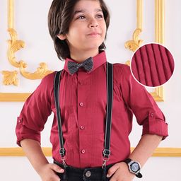 Mark & Mia Full Sleeves Party Pleated  Shirt with Bow & Suspender - Red-image-46
