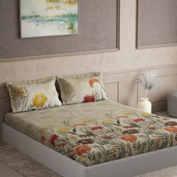 DDecor BrownGreen Floral Cotton 144 TC King Bedsheet With 2 Pillow Covers-18