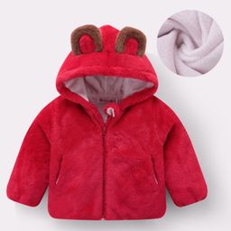 Kookie Kids Solid Full Sleeves Hooded Sweatjacket with Ear Applique - Red-image-29