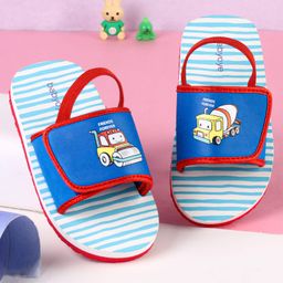 Babyoye Construction Vehicle Printed Flip Flops with Back Strap - Light Blue-image-85