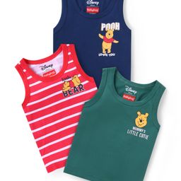 Babyhug Disney Lycra Knit Sleeveless Set of Vets with Winnie The Pooh Graphics Pack of 3 - Red Blue & Green-5