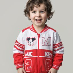 Babyhug Disney Terry Knitted Full Sleeves Bomber Jacket With Mickey Mouse Design - Red & White-image-35