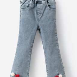Kookie Kids Denim Full Length Washed Jeans with Pom Pom Applique -Blue-image-74