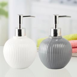 KOOKEE Ceramic Soap Dispenser for handwash for Bathroom, White/Grey, (Set of 2) (10855)-11