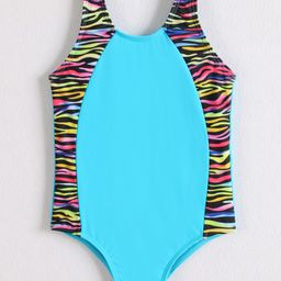 Mark & Mia Sleeveless V Cut Swimsuit Tiger Stripes Print - Blue-image-21