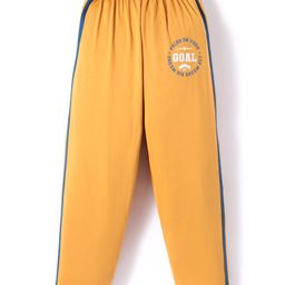 Taeko Single Jersey Knit Full Length Taped Track Pants With Goal Text Print - Golden-image-77