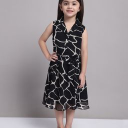 Mini & Ming Georgette Sleeveless Giraffe Printed Dress - Black-image-87