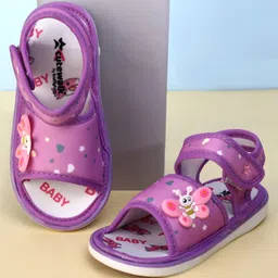 Cute Walk by Babyhug Heart Printed Musical Sandals With Velcro Closure & Butterfly Applique - Purple-picture-21