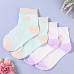 KIDLINGSS Pack Of 2 Rabbit Designed Socks - White & Sea Green-image-82