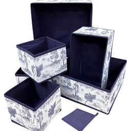 House of Quirk Foldable Cloth Storage Box Closet Dresser Drawer Organizer with Drawers With Zipper For Ties, Scarves, Set of 6 - Blue-11